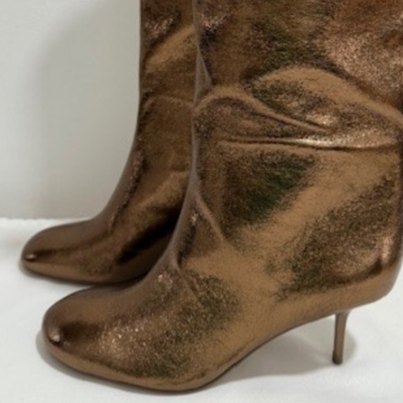 Zara Metallic Golden Bronze Kitten Heel Boots Knee High Size US 6 EU36 NWT - Picture 15 of 15